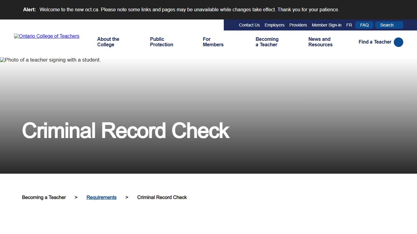 Criminal Record Check | Ontario College of Teachers